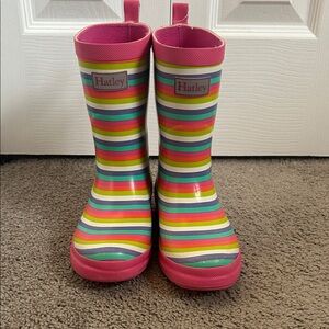 Hatley Rainbow Stripe Kids Rain Boots with Pink Trim